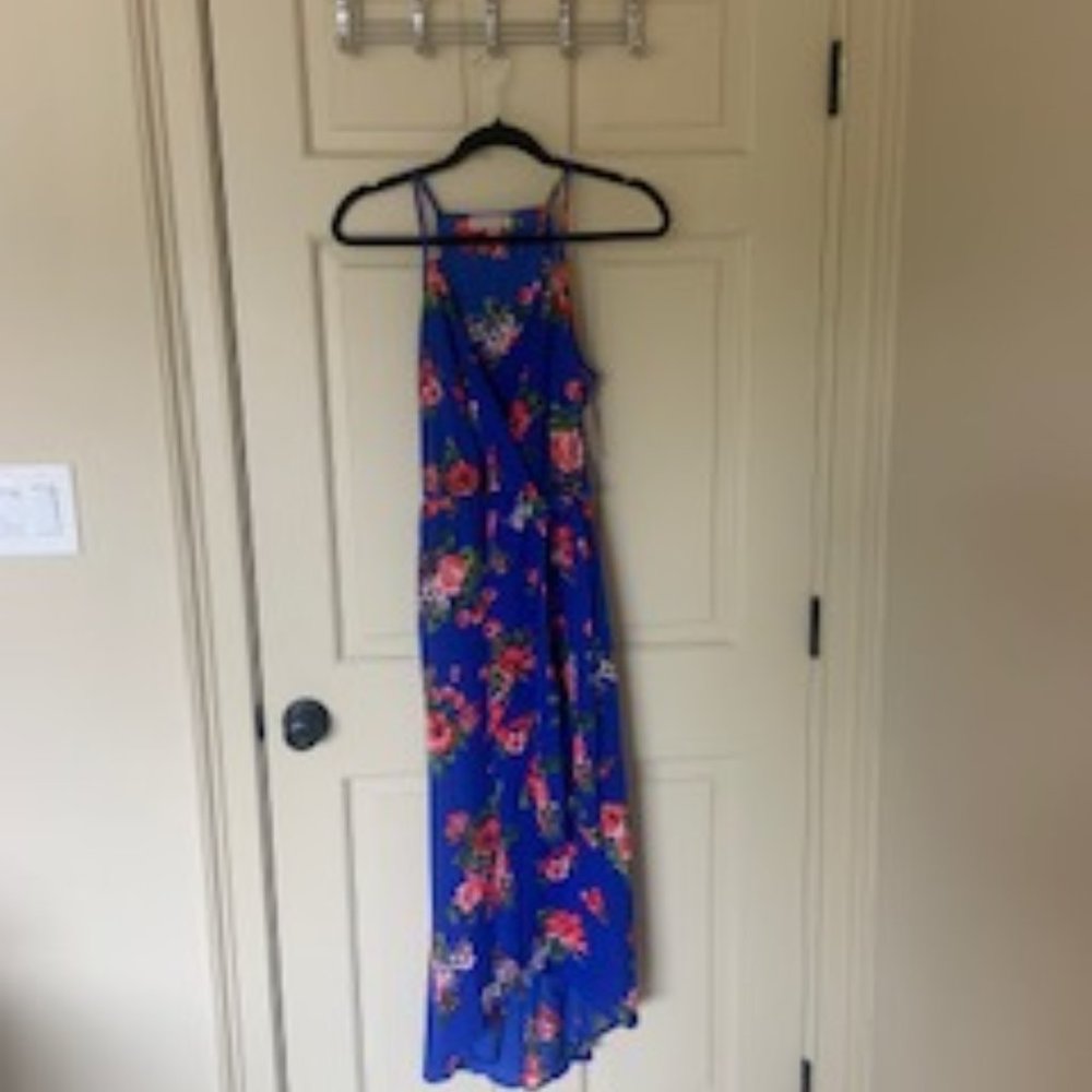 Long royal blue dress with floral print